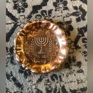 Adorable vintage copper Israel menorah plate wall hanging 6.25x6.25”